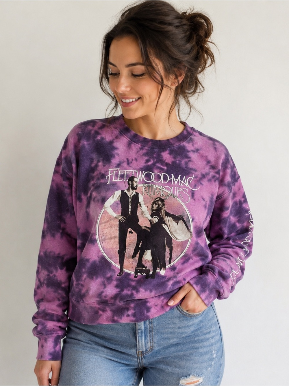 Fleetwood Mac Rumours Sweatshirt Women S Purple Tie Dye Graphic Crewneck